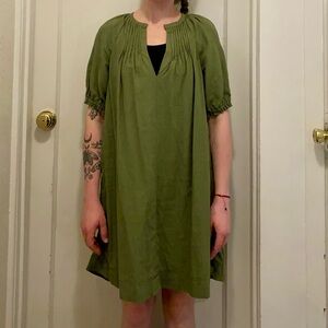 EUC Make Linen Puff Sleeve Pintuck Bohemian V Neck Dress